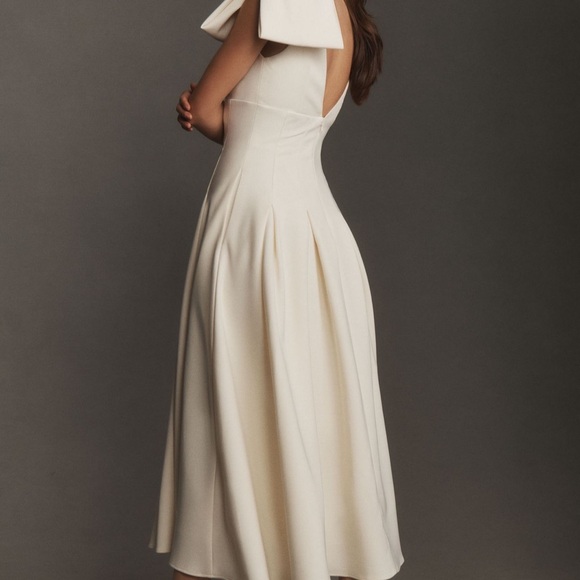 Mac Duggal Cream Midi Dress with Bow Detail - Picture 2 of 4